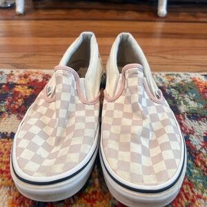 Vans Slip-On Checkerboard Sneakers in Light Pink/White